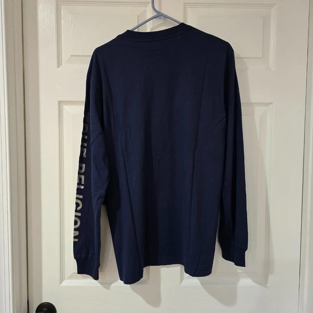 True Religion Men's Foil Taping Long‎ Sleeve T-Shirt Blue Size L New with Tags